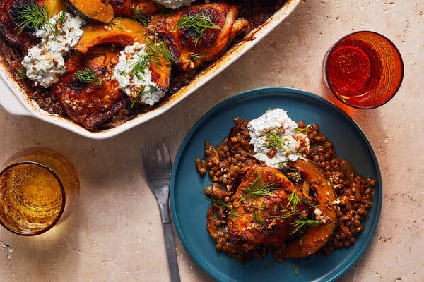 One-Pan Paprika Chicken With Lentils, Squash and Daqa