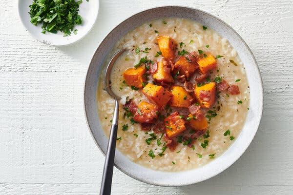 Winter Squash and Rice Soup with Pancetta