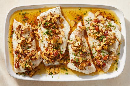 Roasted White Fish With Lemony Almondine