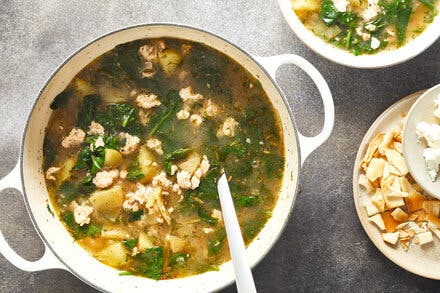 Lemony Greek Chicken, Spinach and Potato Stew