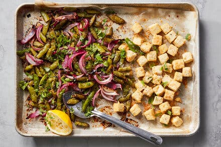 Crispy Baked Tofu With Sugar Snap Peas