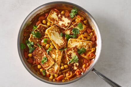 Fried Cheese and Chickpeas in Spicy Tomato Gravy