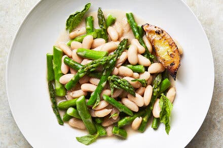 White Beans and Asparagus With Charred Lemon