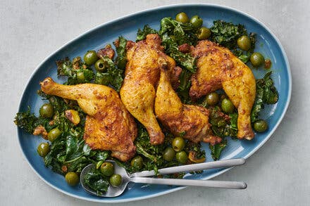 Sheet-Pan Roast Chicken With Tangy Greens