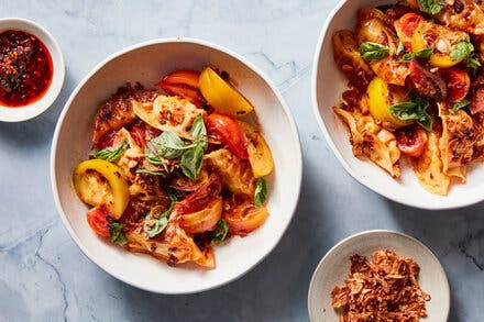 Dumpling Tomato Salad With Chile Crisp Vinaigrette