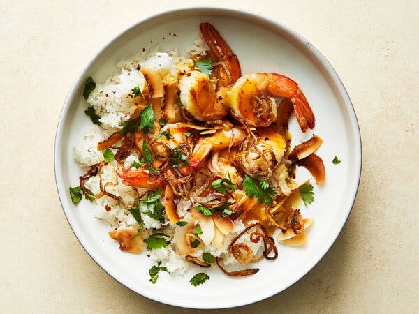 Crispy Coconut Shrimp and Shallots