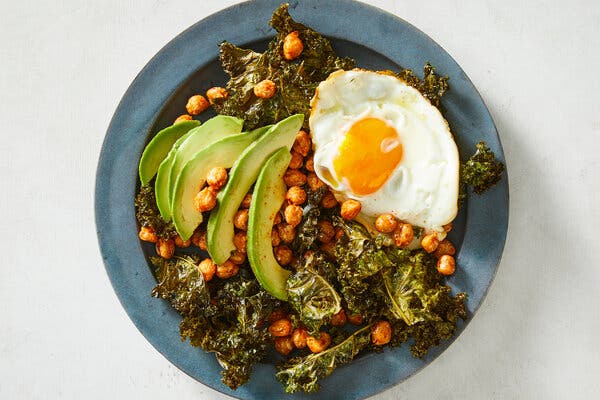 Salt and Vinegar Kale Chips With Fried Chickpeas and Avocado