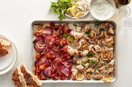 Sheet-Pan Garlicky Chicken With Blistered Tomatoes