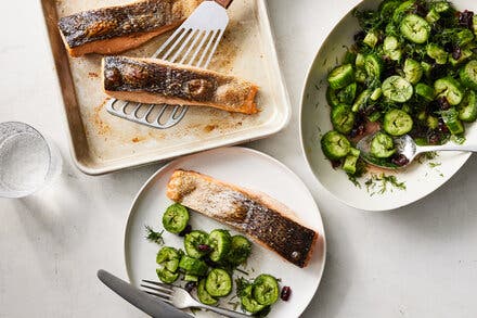 Roasted Salmon With Dill and Cucumber Salad