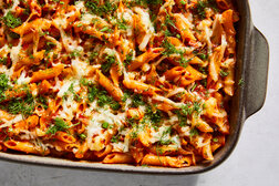 Image for Baked Tomato Pasta With Harissa and Halloumi
