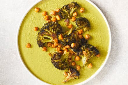 Roasted Broccoli and Chickpeas With Mole Verde