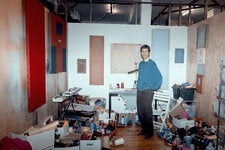 The textile artist Patrick Carroll, photographed at his Los Angeles studio on Feb. 21, 2024, surrounded by some of his pieces.