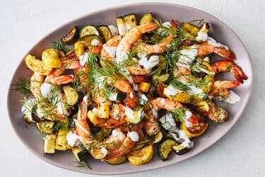 Roasted Zucchini and Shrimp With Za’atar Yogurt