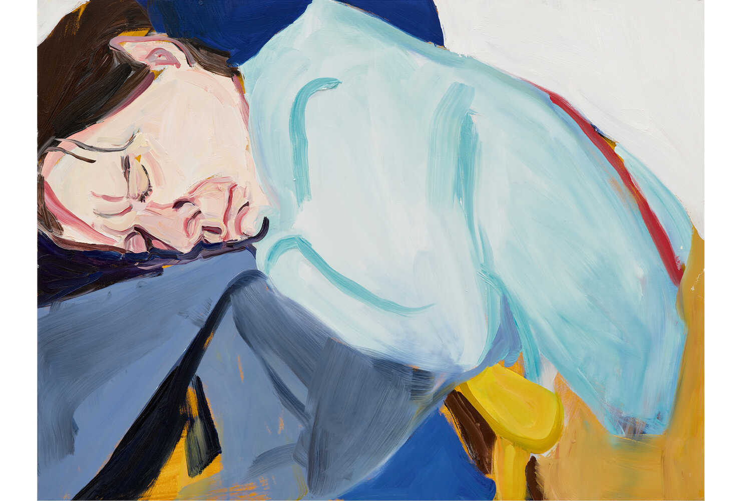 Chantal Joffe’s “Bedside (Small Version)” (2024), one of several self-portraits on view in New York.