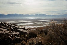 The shrinking lake viewed from Antelope Island State Park in 2022.