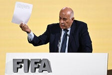 The president of the Palestinian Football Association, Jibril Rajoub, speaking during the 74th FIFA Congress in Bangkok on Friday.