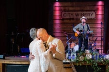 Wendy Mazur and Jerry Bedwell dancing to the ballad “Upside Down,” performed live by Goldford at their Nashville wedding in April 2022.