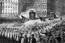 A Wide Awakes rally in October 1860 filled much of Lower Manhattan with marchers and spectators, and left the city stinking of burned torch oil.