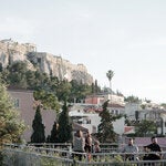 The musicians Spiros Mandalas and Dimitris Christodoulopoulos provided a live soundtrack on the rooftop, which has views of the acropolis.