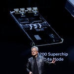 Jensen Huang, the chief executive of Nvidia, delivering a speech this month. The company’s share price has tripled over the last year.