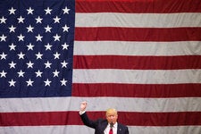 Mr. Trump in red, white and blue in front speaking in front of the Red, White, and Blue in April 2016, when he was a candidate for the Republican presidential nomination.