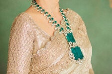 Nita Ambani, wife of the billionaire industrialist Mukesh Ambani, donned an emerald-and-diamond necklace and ornate earrings at her son’s prewedding celebration.