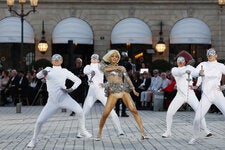 Teyana Taylor wore a Rabanne design to perform during the 1960s era nod to fencing at Vogue World, held on Sunday in Paris.