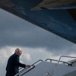 President Biden boarding Air Force One in early June. In the three weeks leading up to the debate against former President Donald J. Trump, he kept up a grueling travel schedule that exhausted even much younger aides.