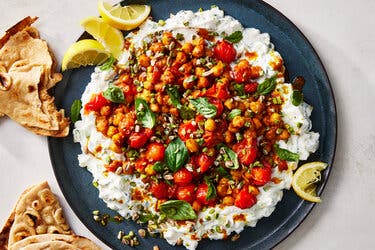 Curry Tomatoes and Chickpeas With Cucumber Yogurt