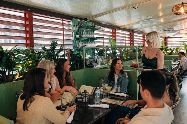 Inside the tropical cabana at Indochine.