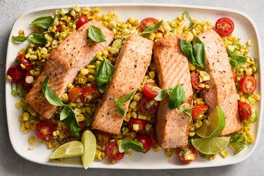 Oven-Seared Salmon With Corn and Tomatoes