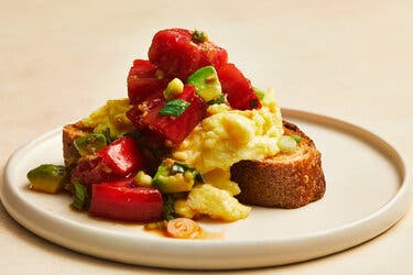 Scrambled Eggs With Soy-Marinated Tomatoes 