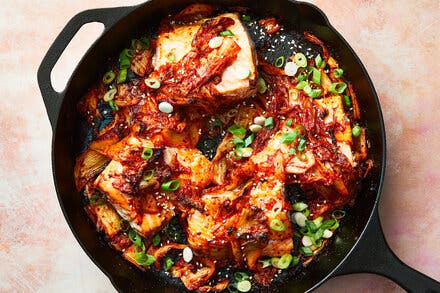 Salmon and Kimchi Skillet