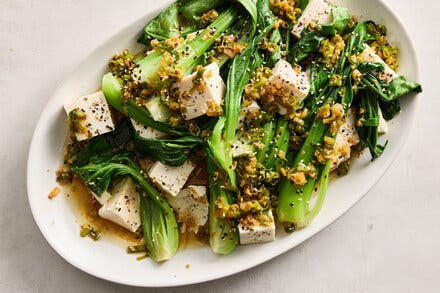 Ginger-Scallion Tofu and Greens