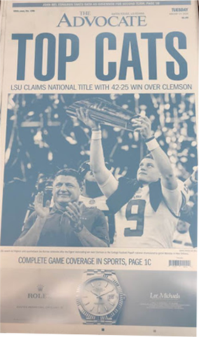 Replica newspaper aluminum plates - 1A of the 2020 National Championship, TOP CATS