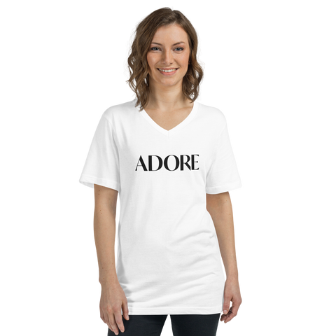 ADORE - White Unisex Short Sleeve V-Neck T-Shirt