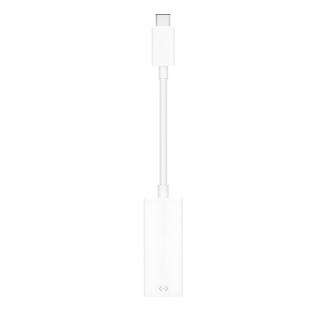 Met de 15 cm lange USB‑C-naar-Gigabit Ethernet-adapter van Belkin maak je verbinding met een bekabeld netwerk.