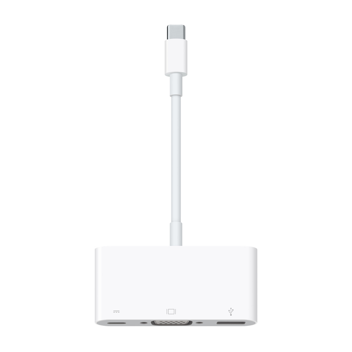 Wieloportowa przejściówka z USB-C na VGA pozwala podłączyć Maca i iPada Pro z portem USB-C lub Thunderbolt 3 (USB-C) do wyświetlacza VGA.