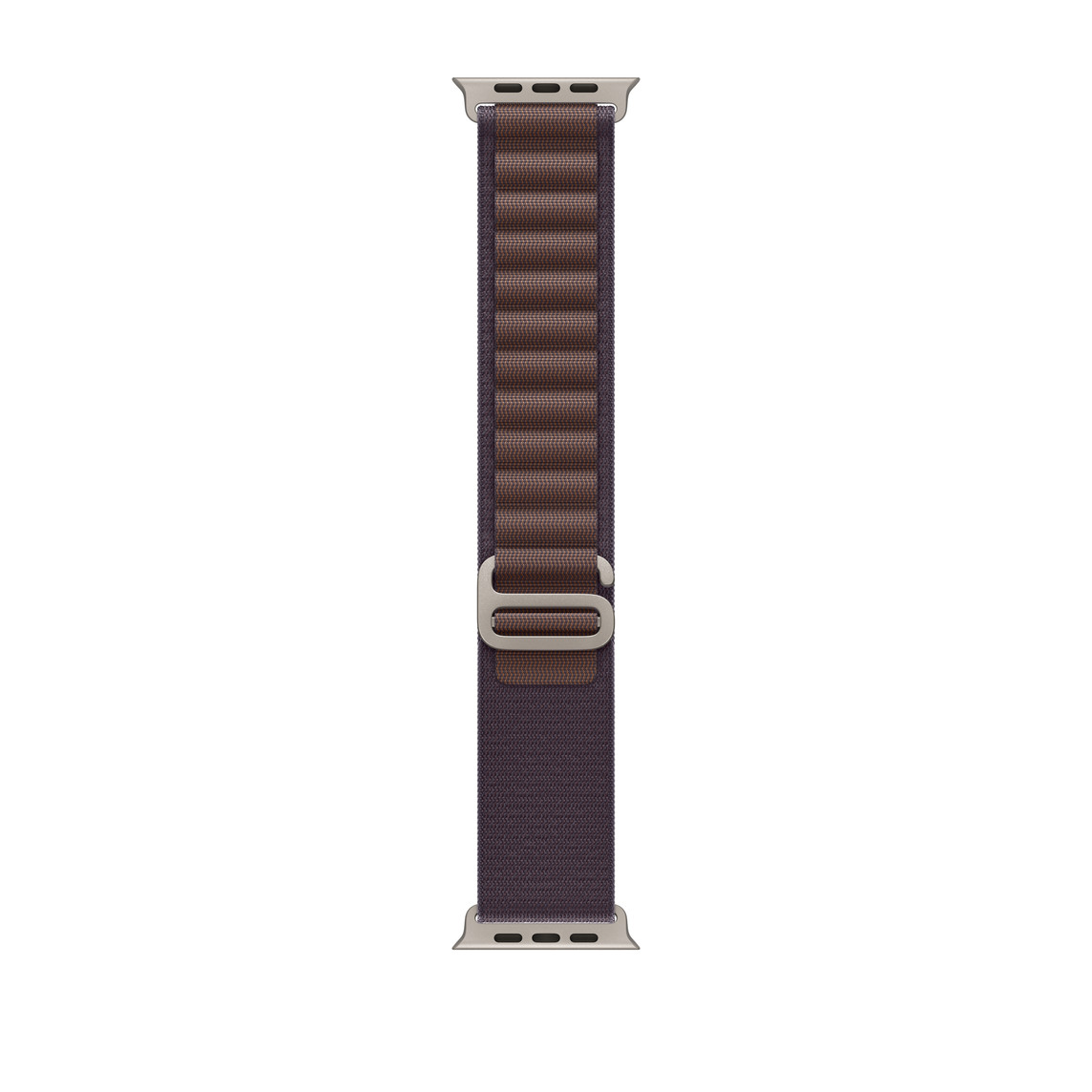 Alpine Loop Armband in Indigo, zweischichtiges Textilgewebe mit Ösen und G-Haken Schließe aus Titan