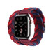 Apple Watch kadranı ve Digital Crown ile birlikte görülen Double Tour Rouge H (koyu kırmızı) Bridon kayış.