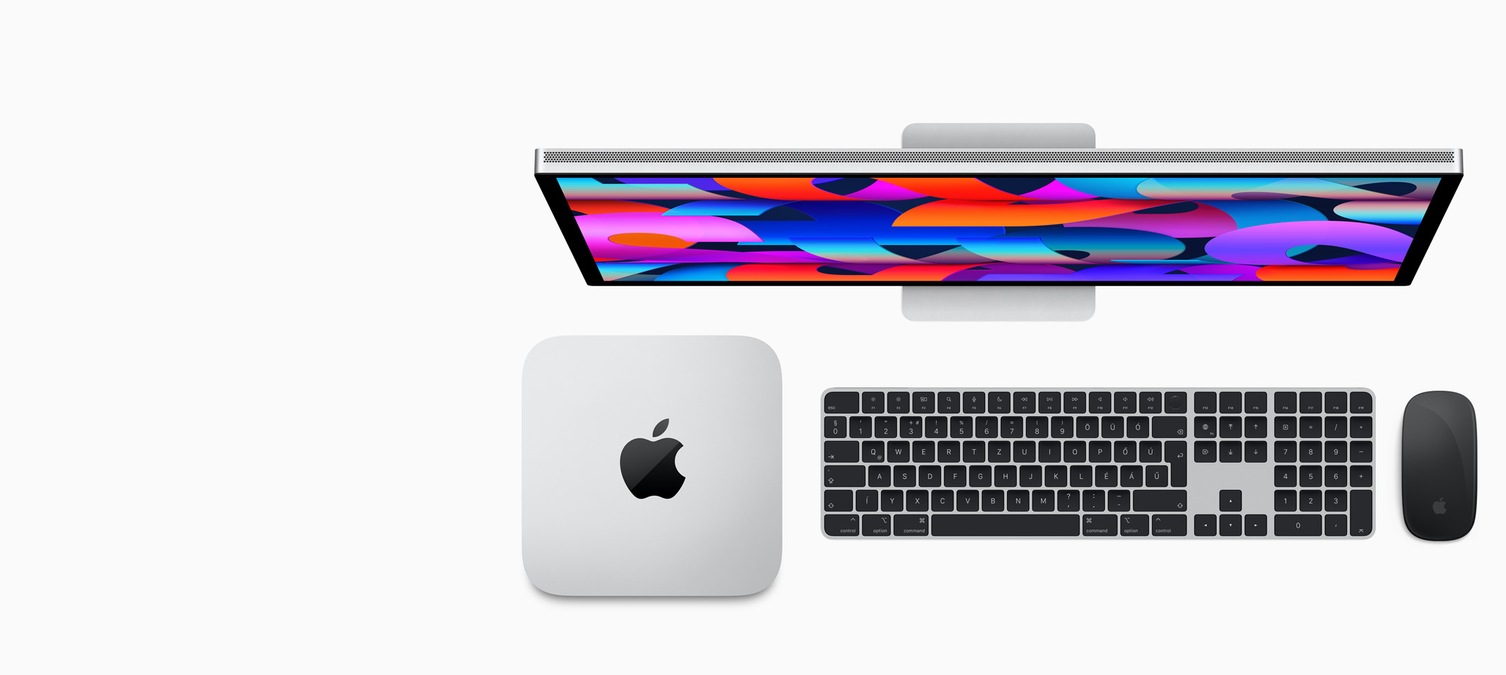 Studio Display, Mac Studio, Magic Keyboard Touch ID‑val és szám­billentyűzettel, valamint Magic Mouse