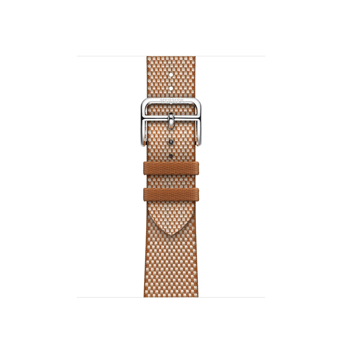 Gold and Écru (beige) Toile H Single Tour strap, woven textile with silver stainless steel buckle.