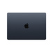 MacBook Air, exterior top, closed, rectangular shape, rounded corners, Apple logo centered, Midnight