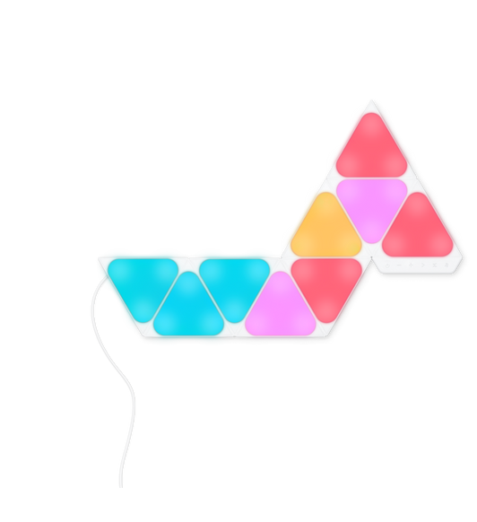 The Nanoleaf Shapes Starter Kit comes with 9 Mini Triangle Panels to create your own multi-coloured, wall-mounted accent lighting.