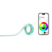 The Nanoleaf Lightstrip, lit up in light blue, alongside the included iOS app with adjustable lighting controls.