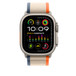 Orange and Beige Trail Loop showing Apple Watch with 49-mm case, side button and digital crown.