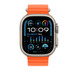 Orange Ocean Band showing Apple Watch with 49-mm case, side button and Digital Crown
