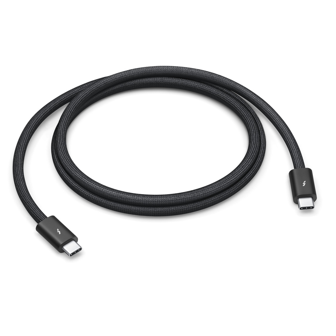 Thunderbolt 4 Pro Cable (1 m) features a black braided design that coils without tangling, and can transfer data at up to 40  gigabytes per second.