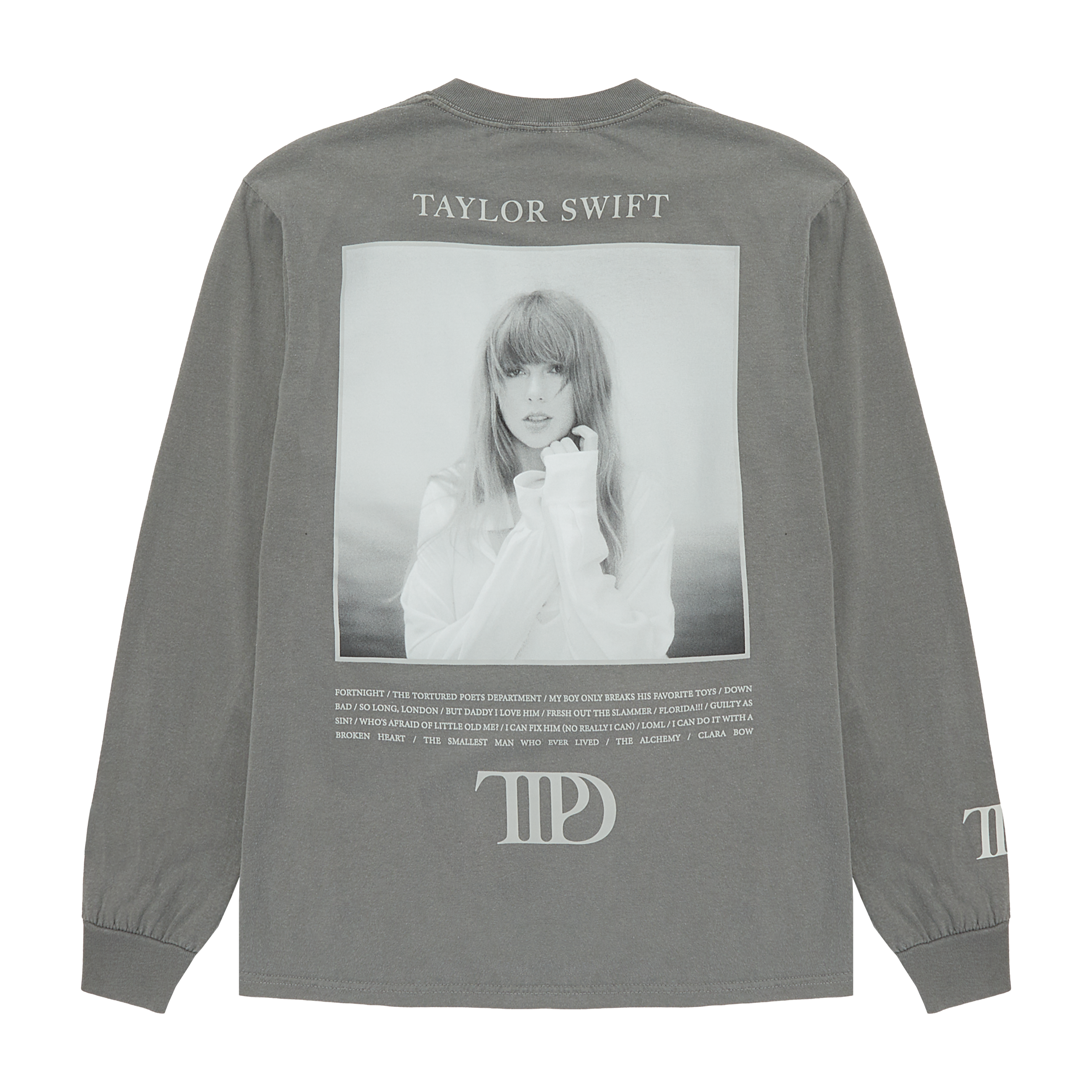 The Tortured Poets Department Gray Photo Long Sleeve T-Shirt Back