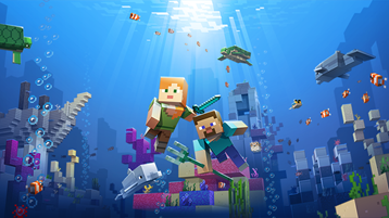 Illustration of an underwater Minecraft world